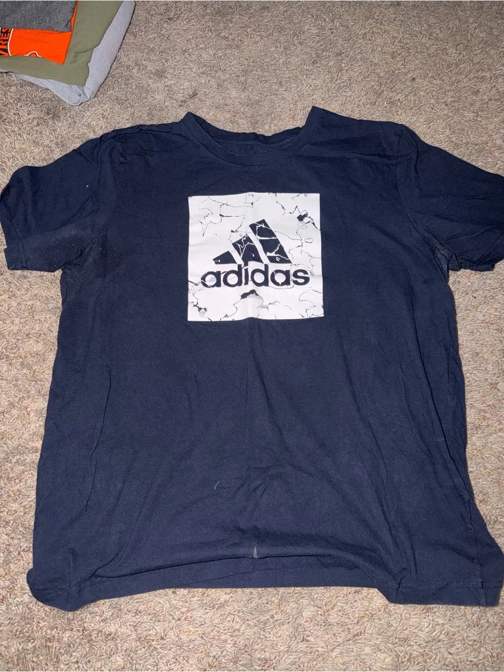 adidas Navy Short-Sleeve Tee with Marble Logo